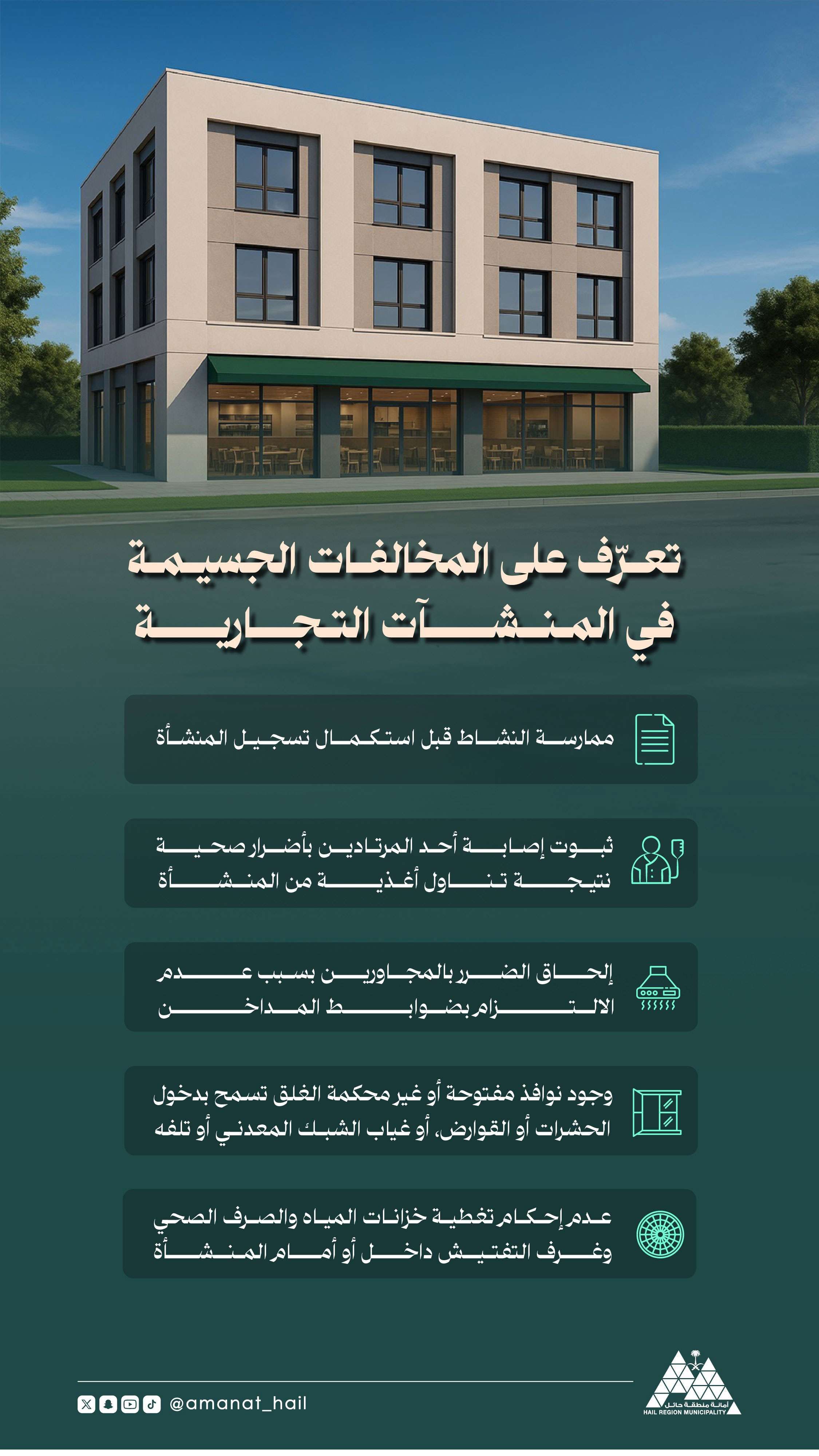 أمانة حائل تكثف الرقابة علي أبرز المخالفات في المنشآت التجارية